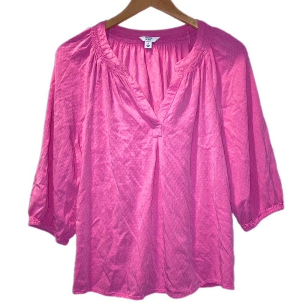 Crown & Ivy Women’s Pink Peasant 3/4 Sleeve Blouse - Size Small